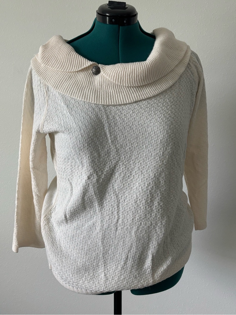 Sag Harbor Cream Cowl Neck Textured Sweater